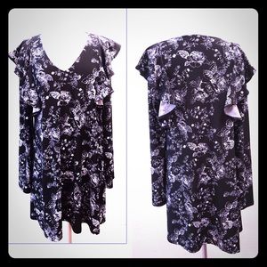 Free Press Ruffled Floral Long Sleeve Shift Dress